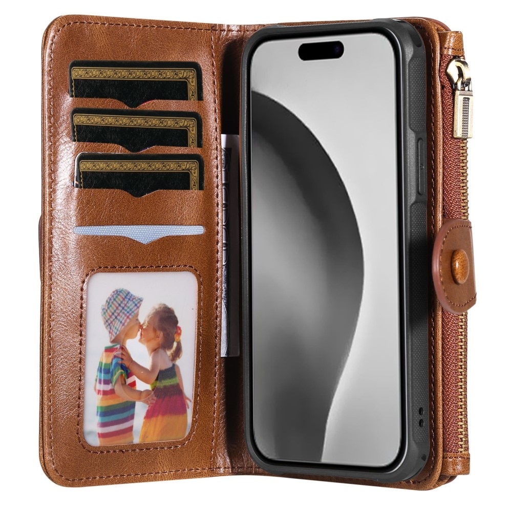 Magnet Leather Multi-Wallet iPhone 16 Pro ruskea