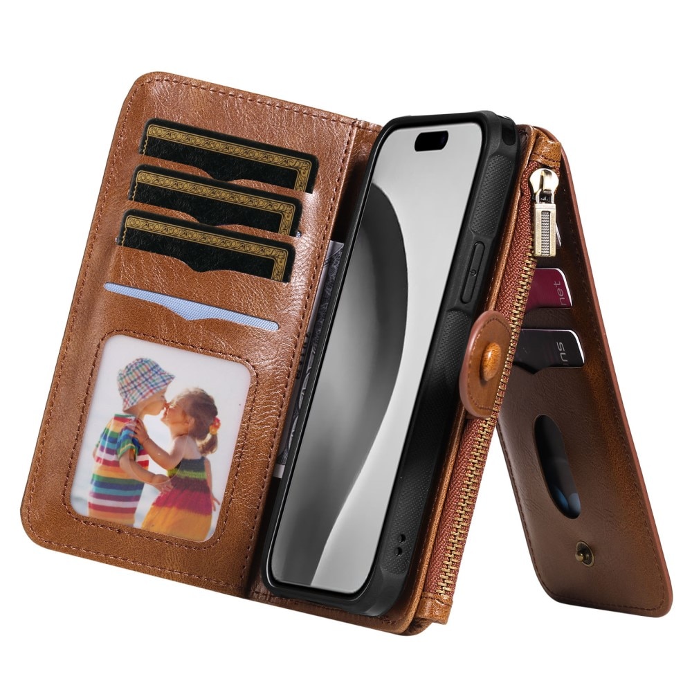 Magnet Leather Multi-Wallet iPhone 16 Pro ruskea