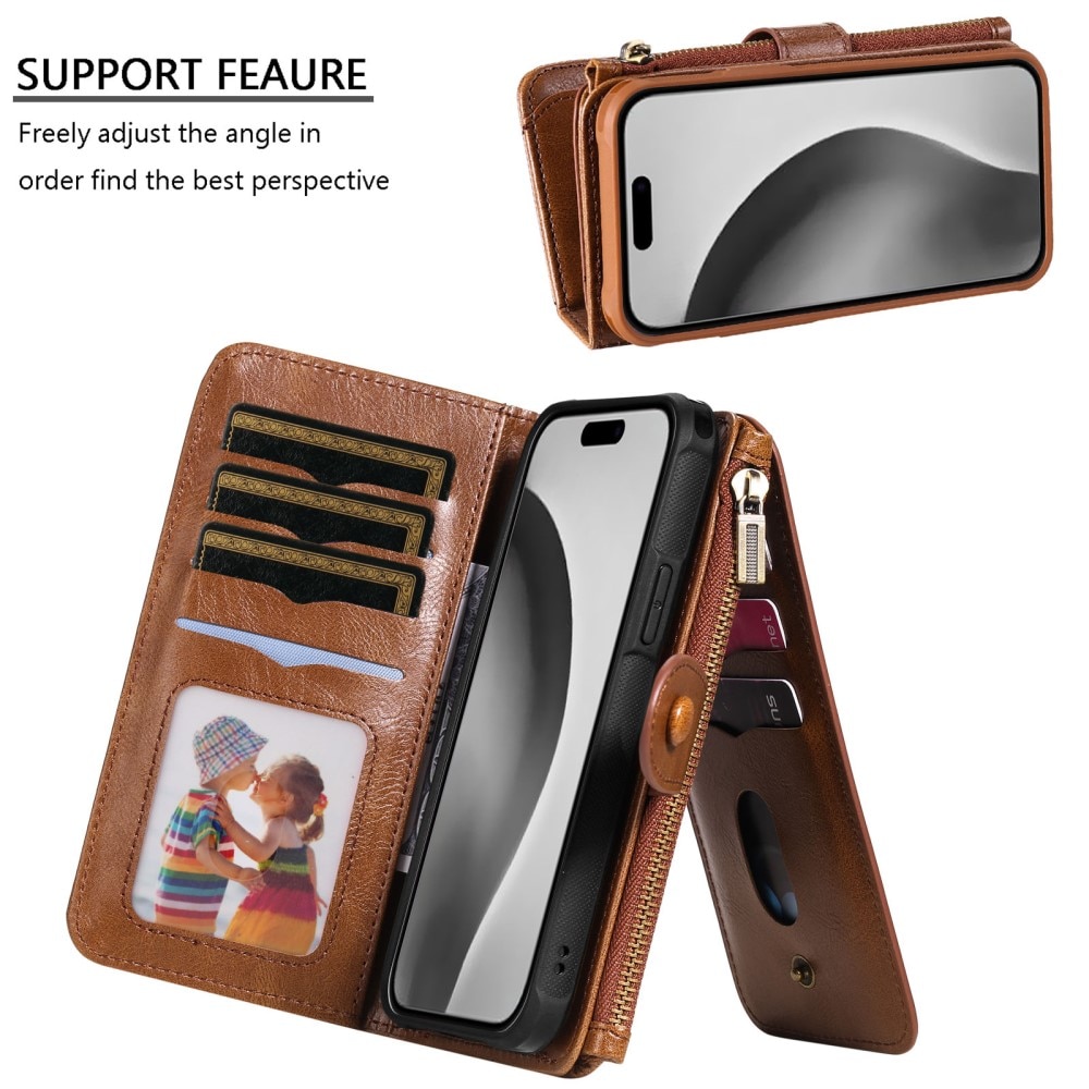 Magnet Leather Multi-Wallet iPhone 16 Pro ruskea