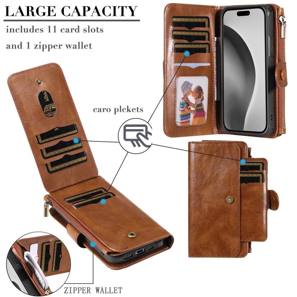 Magnet Leather Multi-Wallet iPhone 16 Pro ruskea