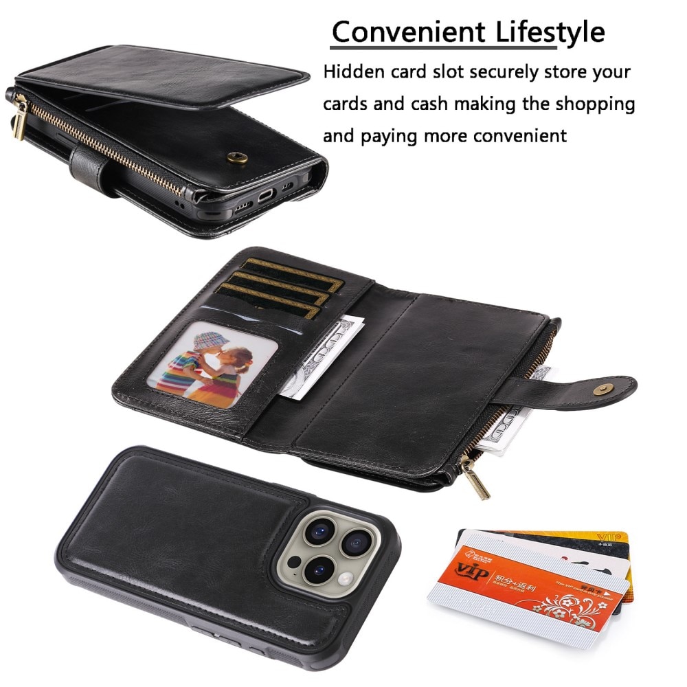 Magnet Leather Multi-Wallet iPhone 16 Pro musta