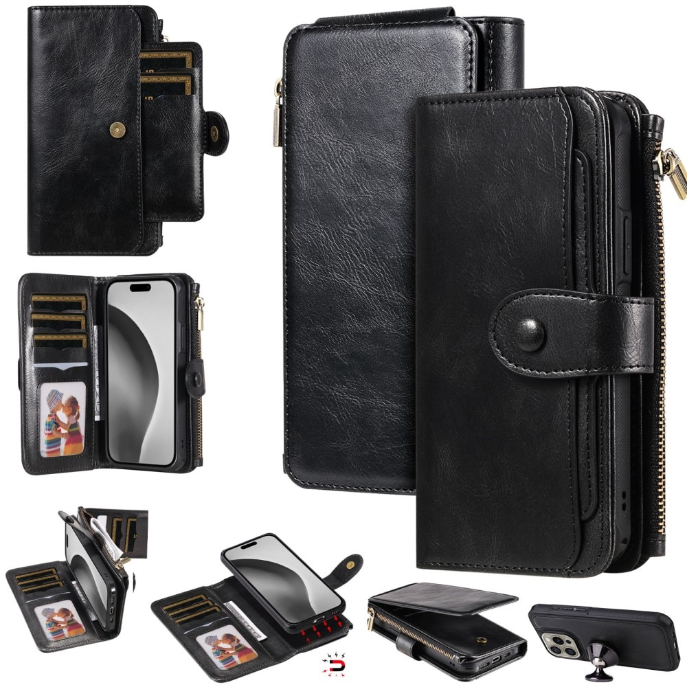 Magnet Leather Multi-Wallet iPhone 16 Pro musta