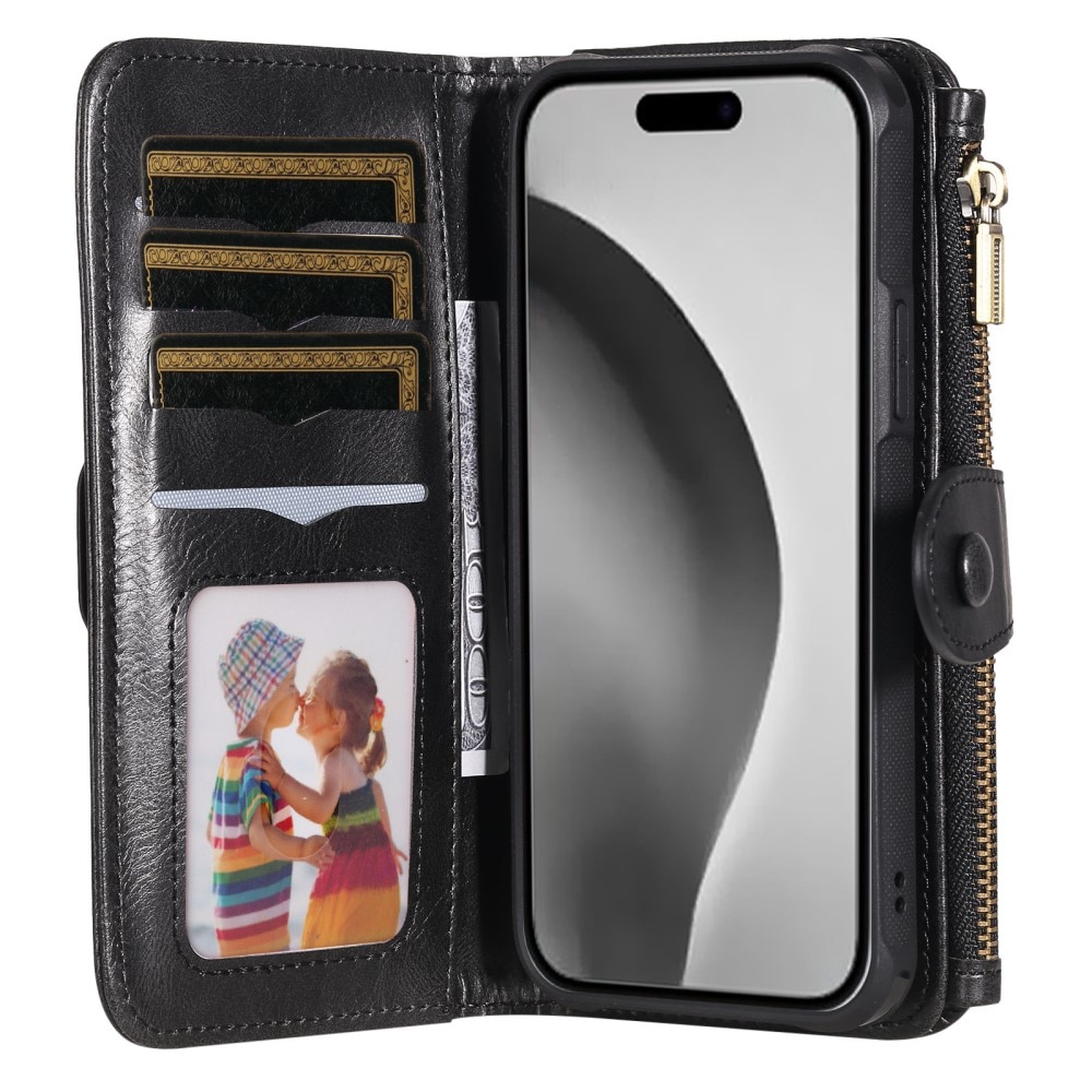 Magnet Leather Multi-Wallet iPhone 16 Pro musta