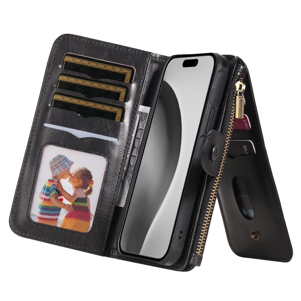 Magnet Leather Multi-Wallet iPhone 16 Pro musta