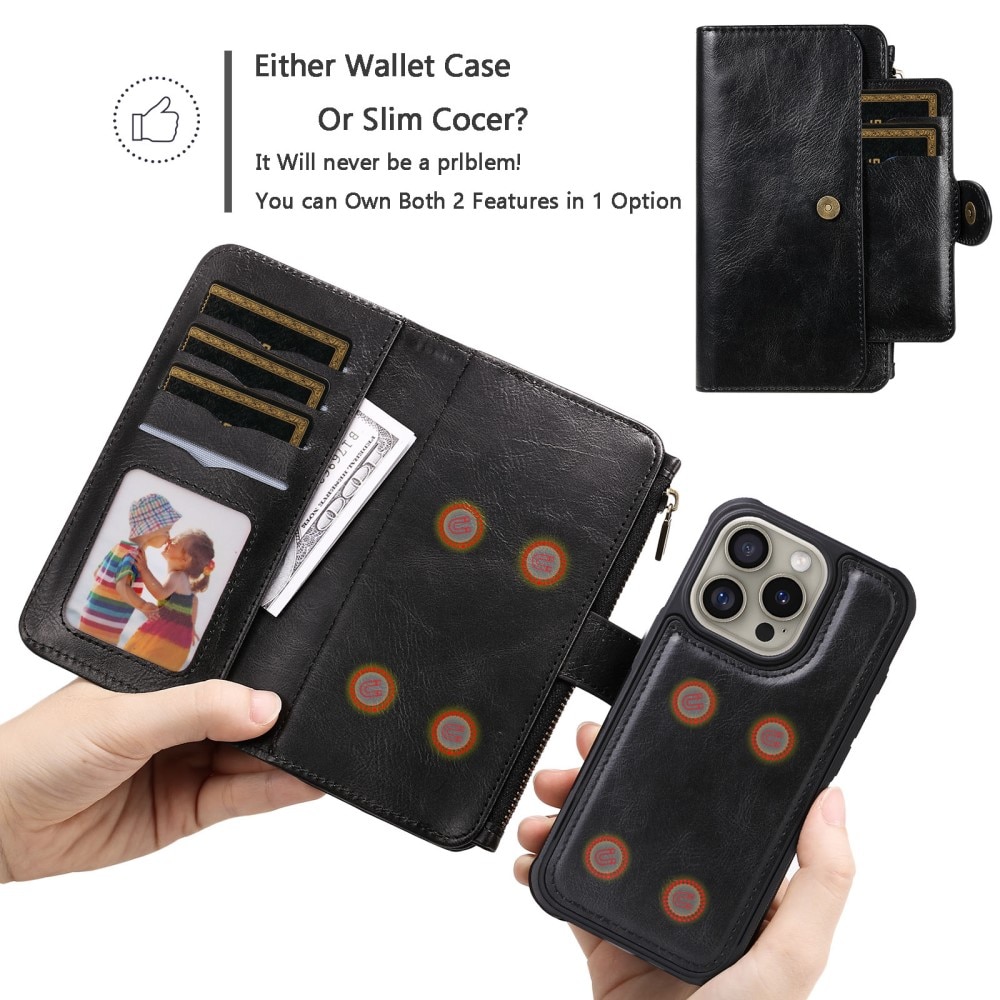 Magnet Leather Multi-Wallet iPhone 16 Pro musta