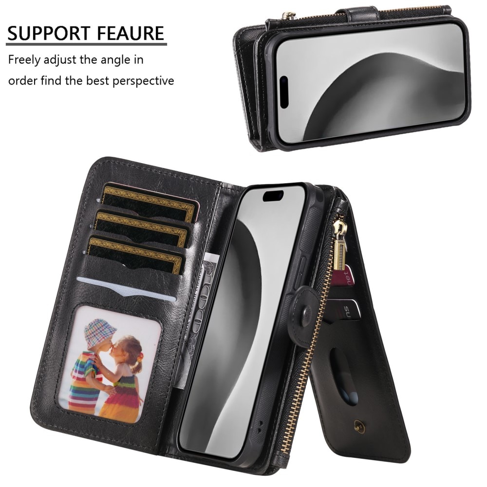 Magnet Leather Multi-Wallet iPhone 16 Pro musta