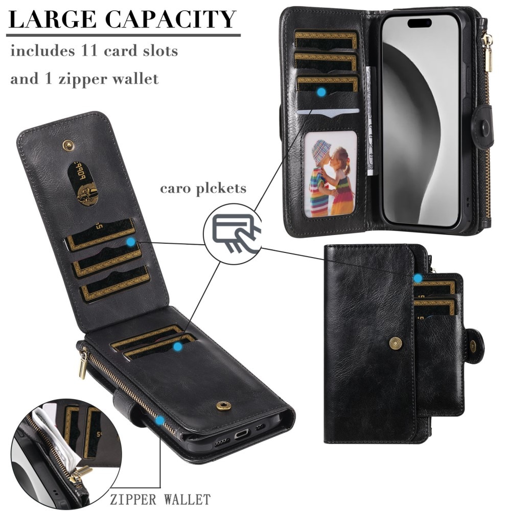 Magnet Leather Multi-Wallet iPhone 16 Pro musta