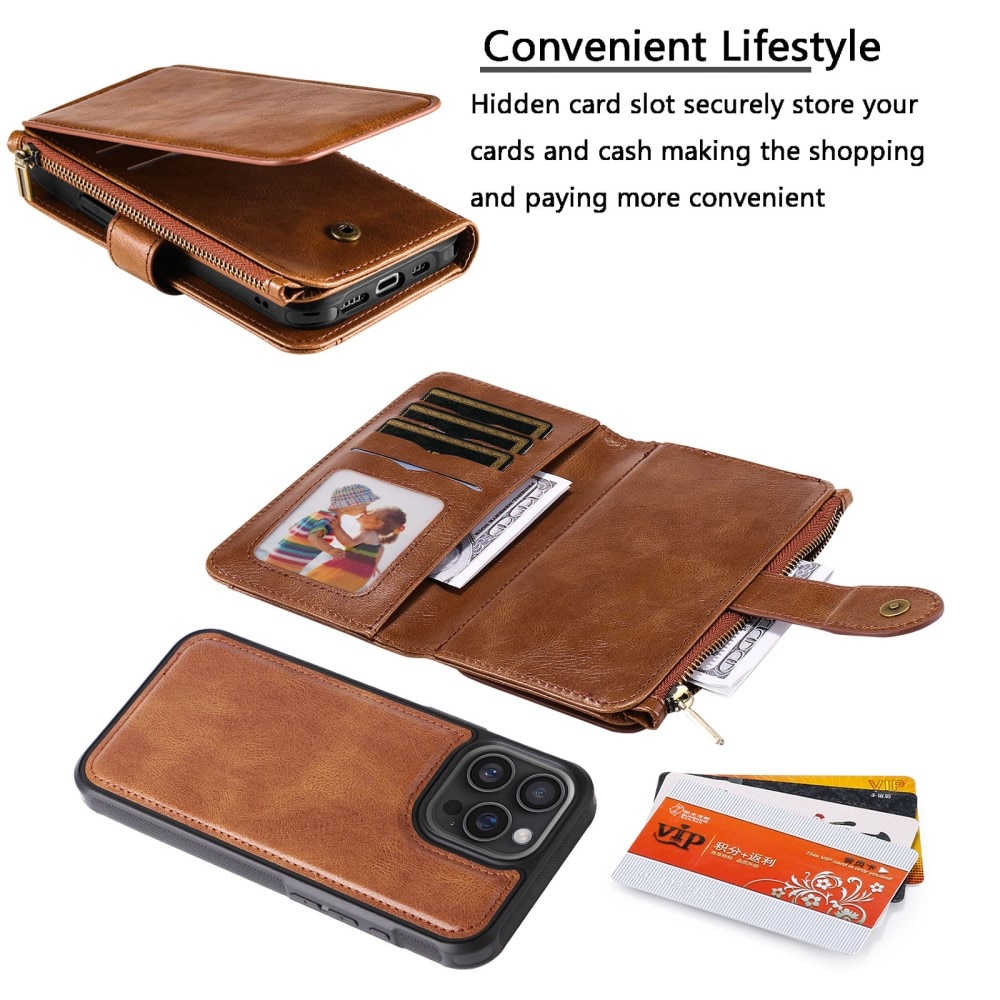 Magnet Leather Multi-Wallet iPhone 16 Pro Max ruskea