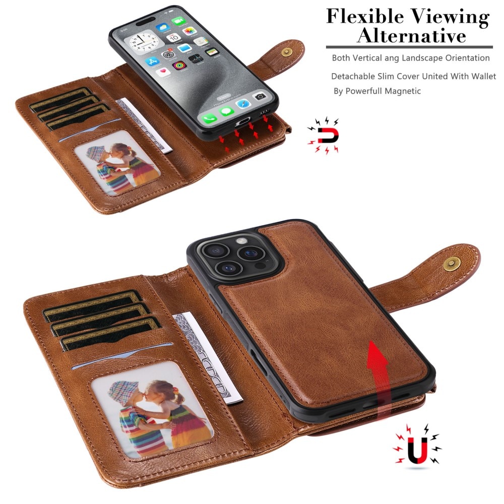 Magnet Leather Multi-Wallet iPhone 16 Pro Max ruskea