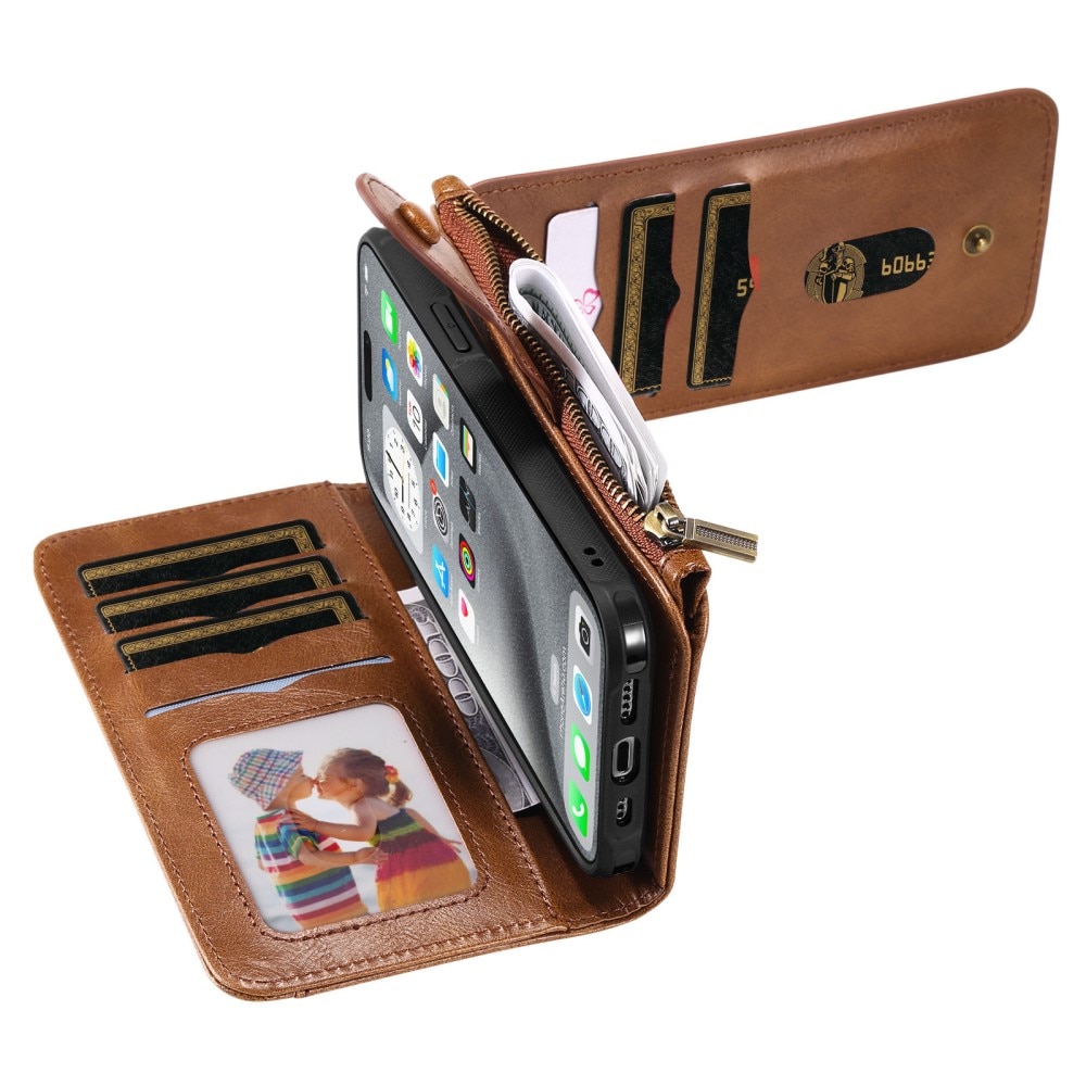 Magnet Leather Multi-Wallet iPhone 16 Pro Max ruskea