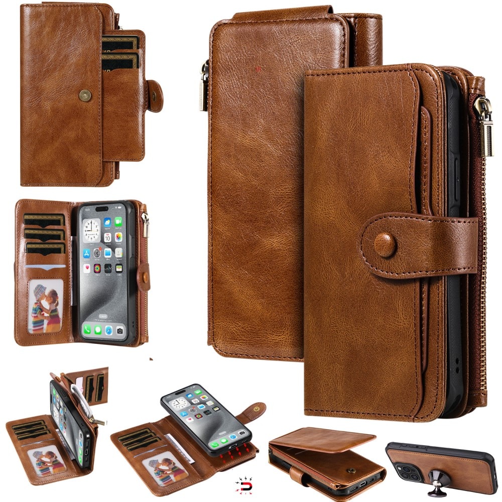 Magnet Leather Multi-Wallet iPhone 16 Pro Max ruskea