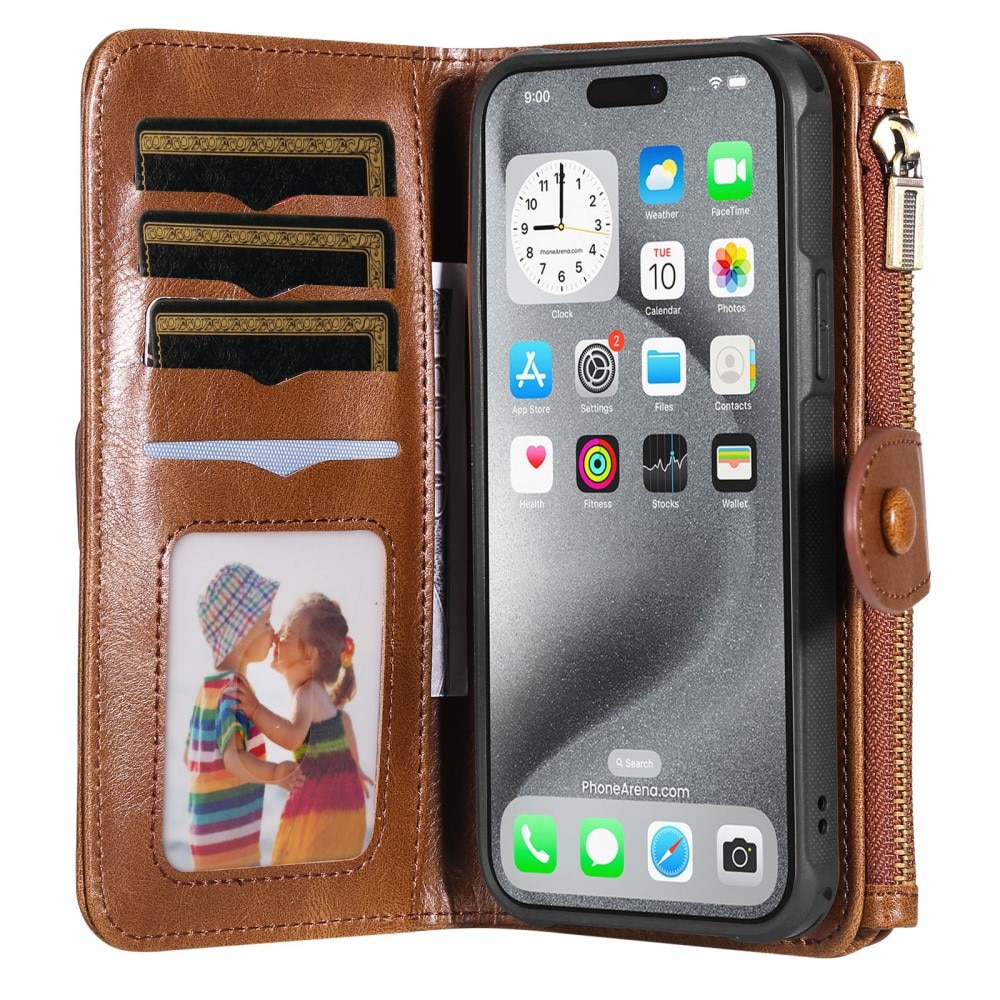 Magnet Leather Multi-Wallet iPhone 16 Pro Max ruskea