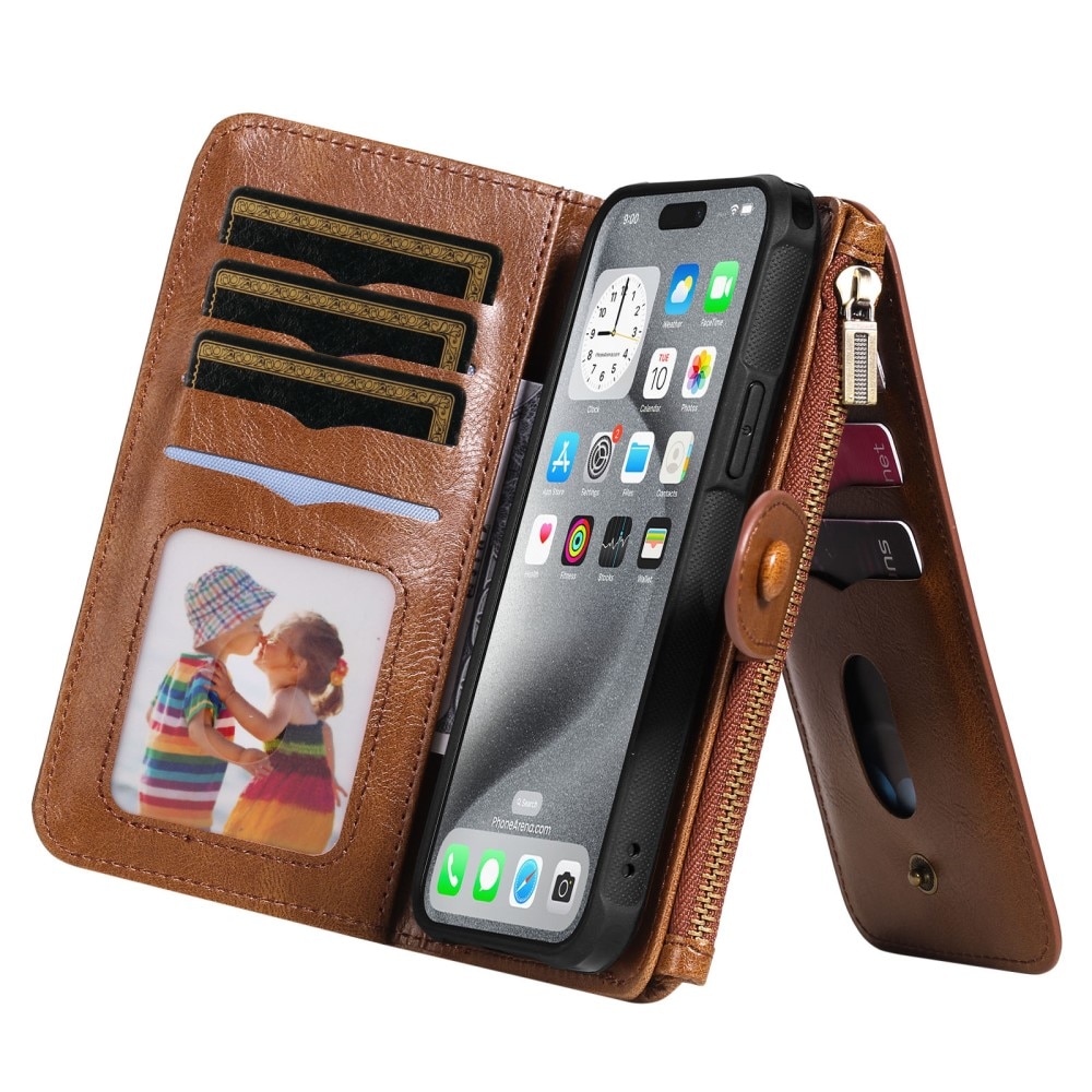 Magnet Leather Multi-Wallet iPhone 16 Pro Max ruskea