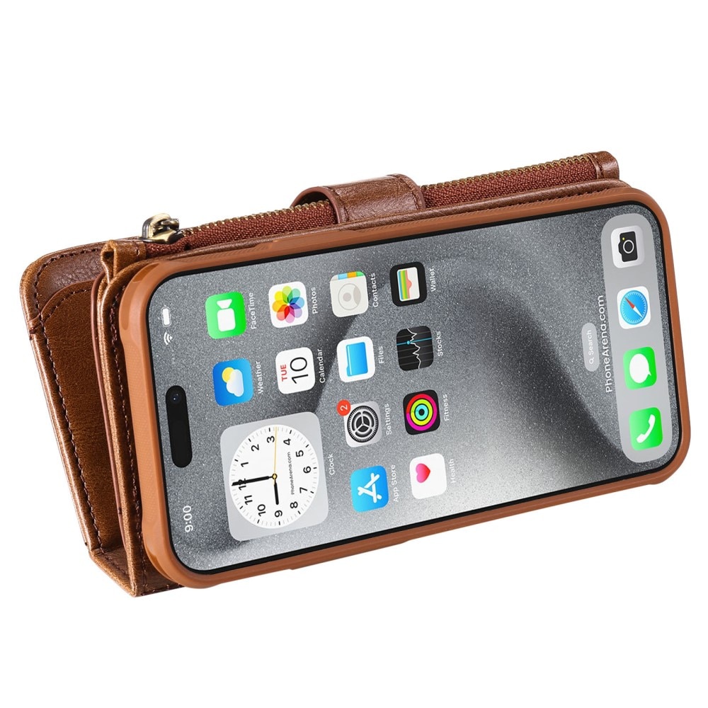 Magnet Leather Multi-Wallet iPhone 16 Pro Max ruskea