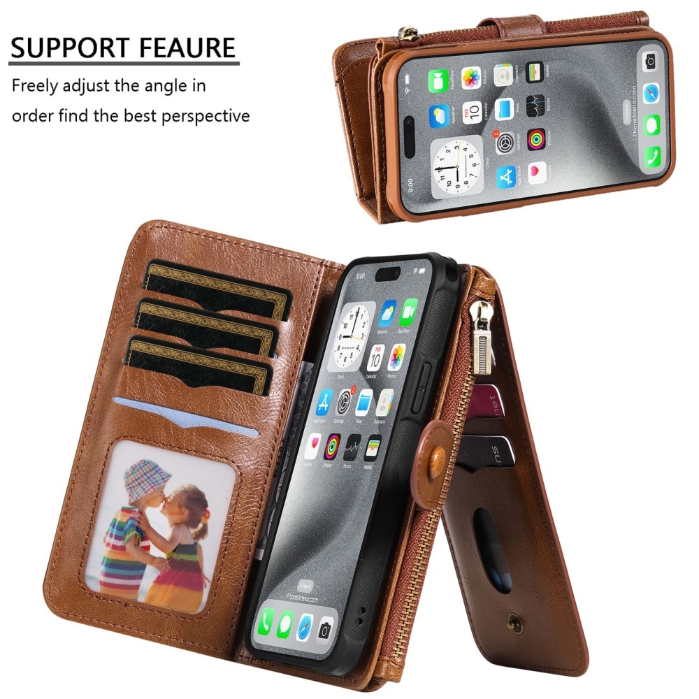 Magnet Leather Multi-Wallet iPhone 16 Pro Max ruskea