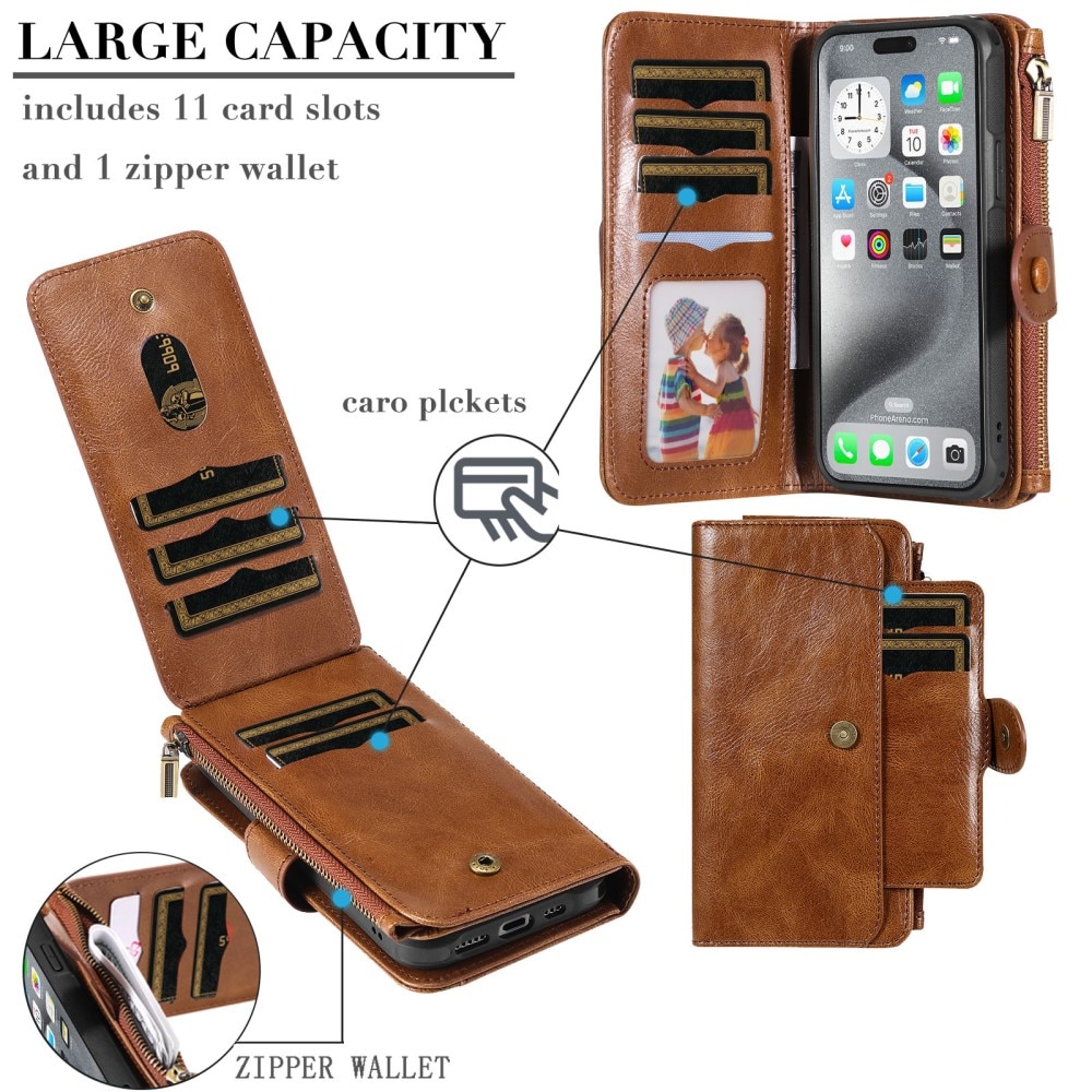 Magnet Leather Multi-Wallet iPhone 16 Pro Max ruskea