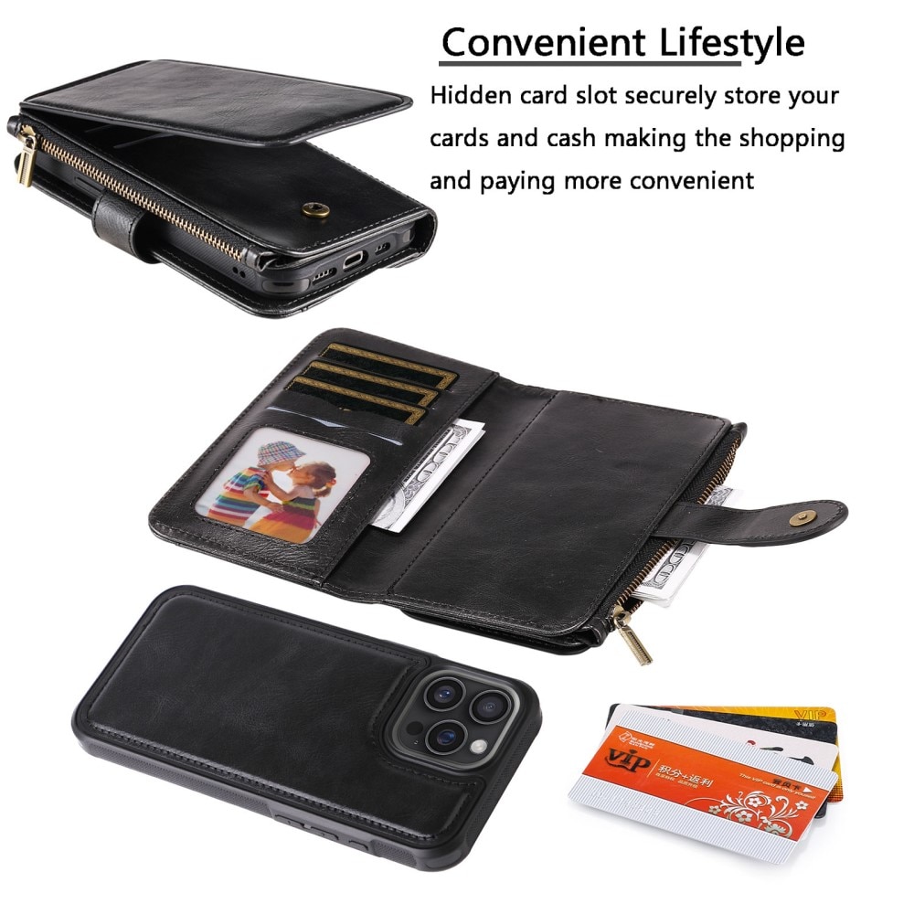 Magnet Leather Multi-Wallet iPhone 16 Pro Max musta