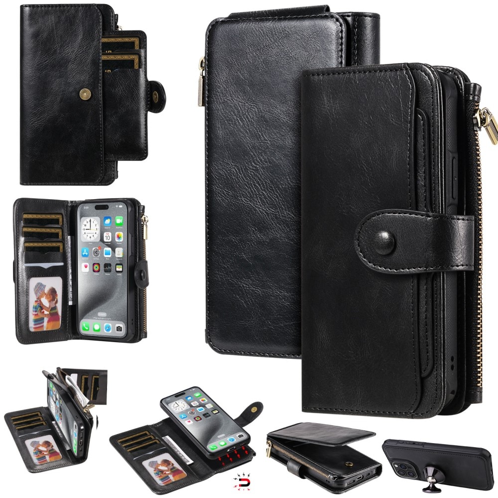 Magnet Leather Multi-Wallet iPhone 16 Pro Max musta