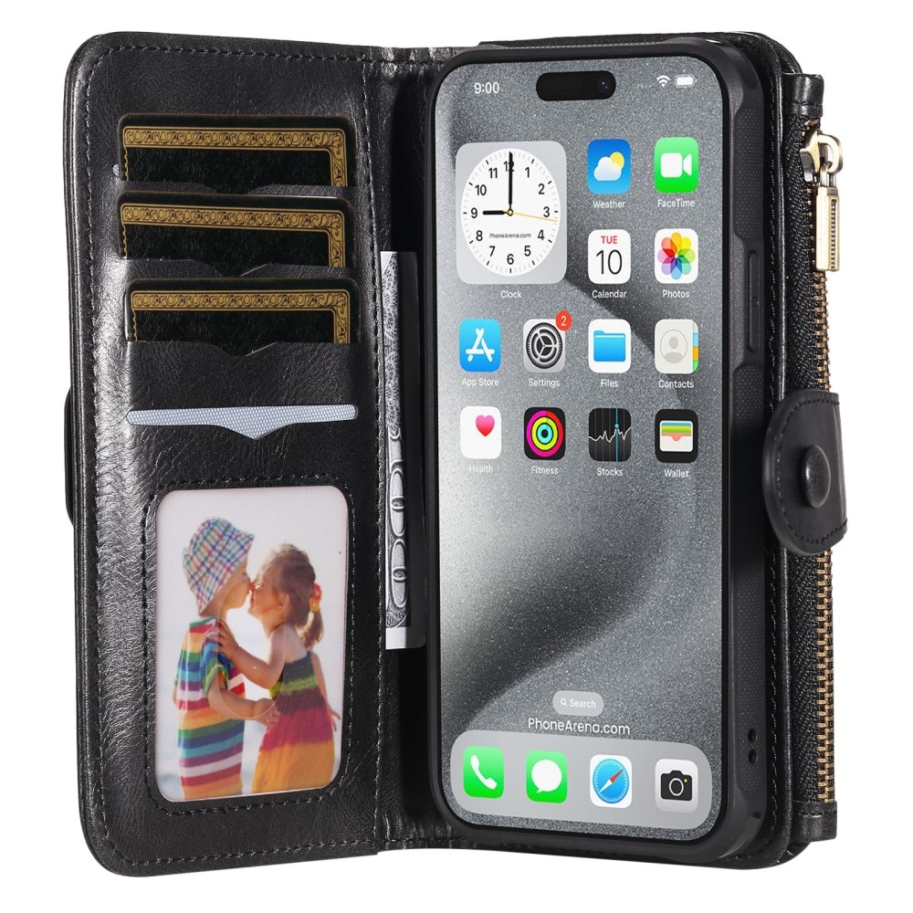 Magnet Leather Multi-Wallet iPhone 16 Pro Max musta