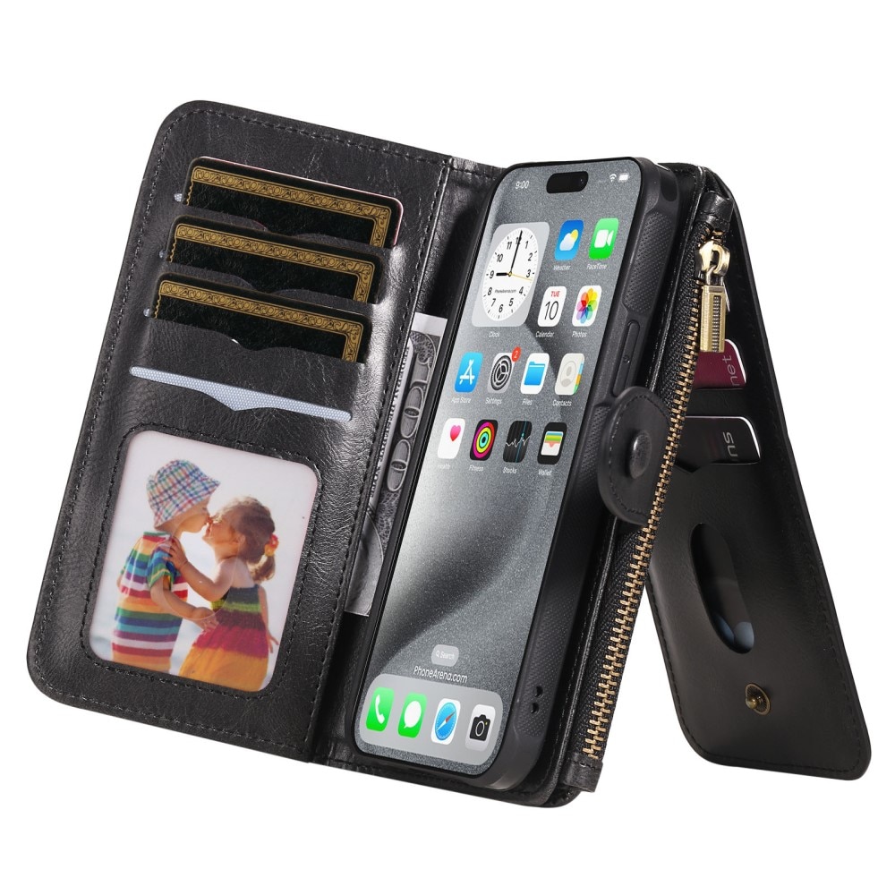 Magnet Leather Multi-Wallet iPhone 16 Pro Max musta