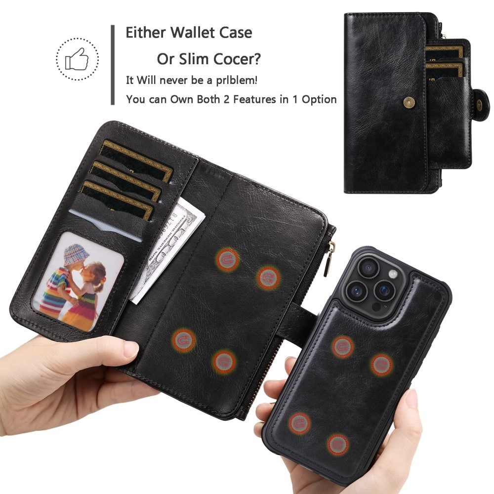 Magnet Leather Multi-Wallet iPhone 16 Pro Max musta