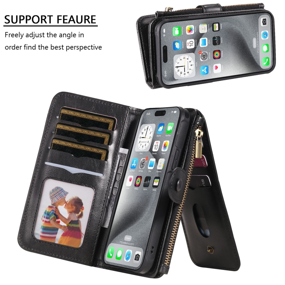 Magnet Leather Multi-Wallet iPhone 16 Pro Max musta