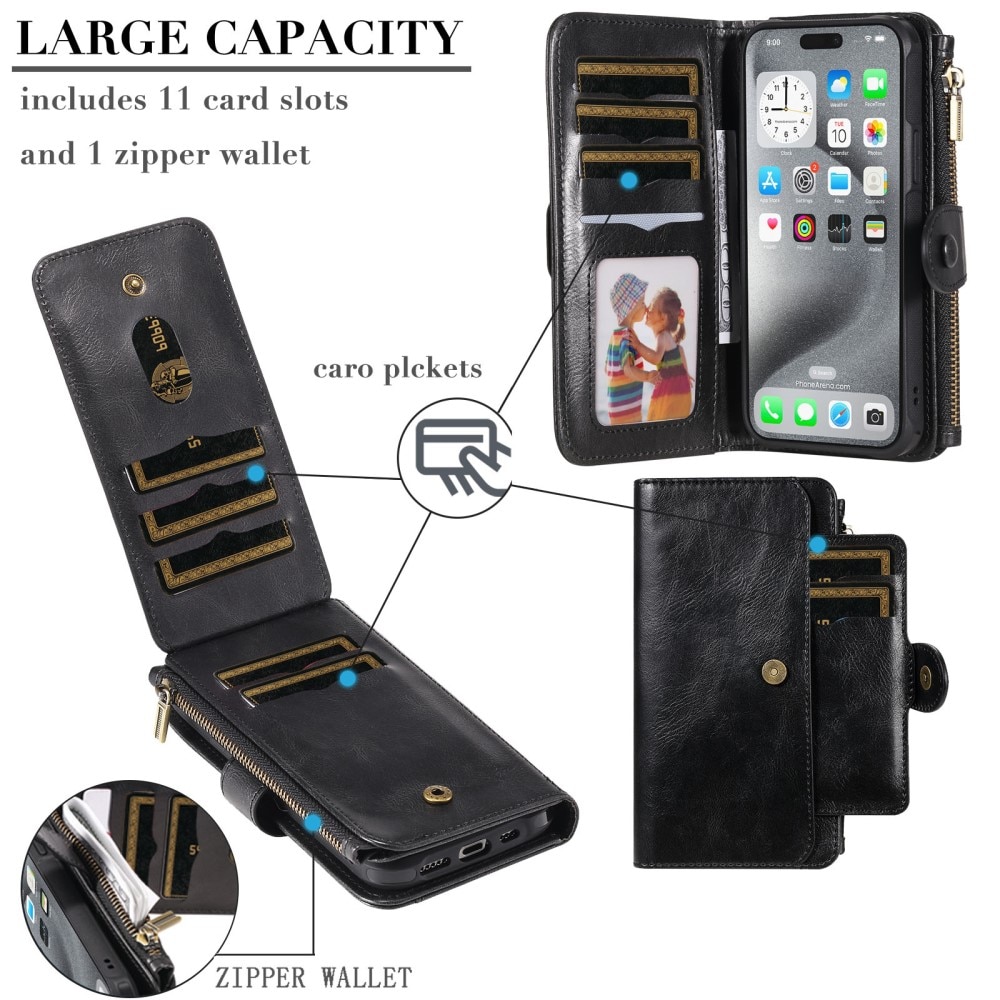 Magnet Leather Multi-Wallet iPhone 16 Pro Max musta