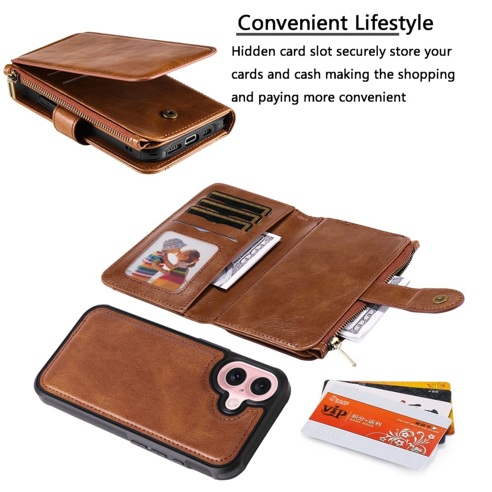 Magnet Leather Multi-Wallet iPhone 16 ruskea