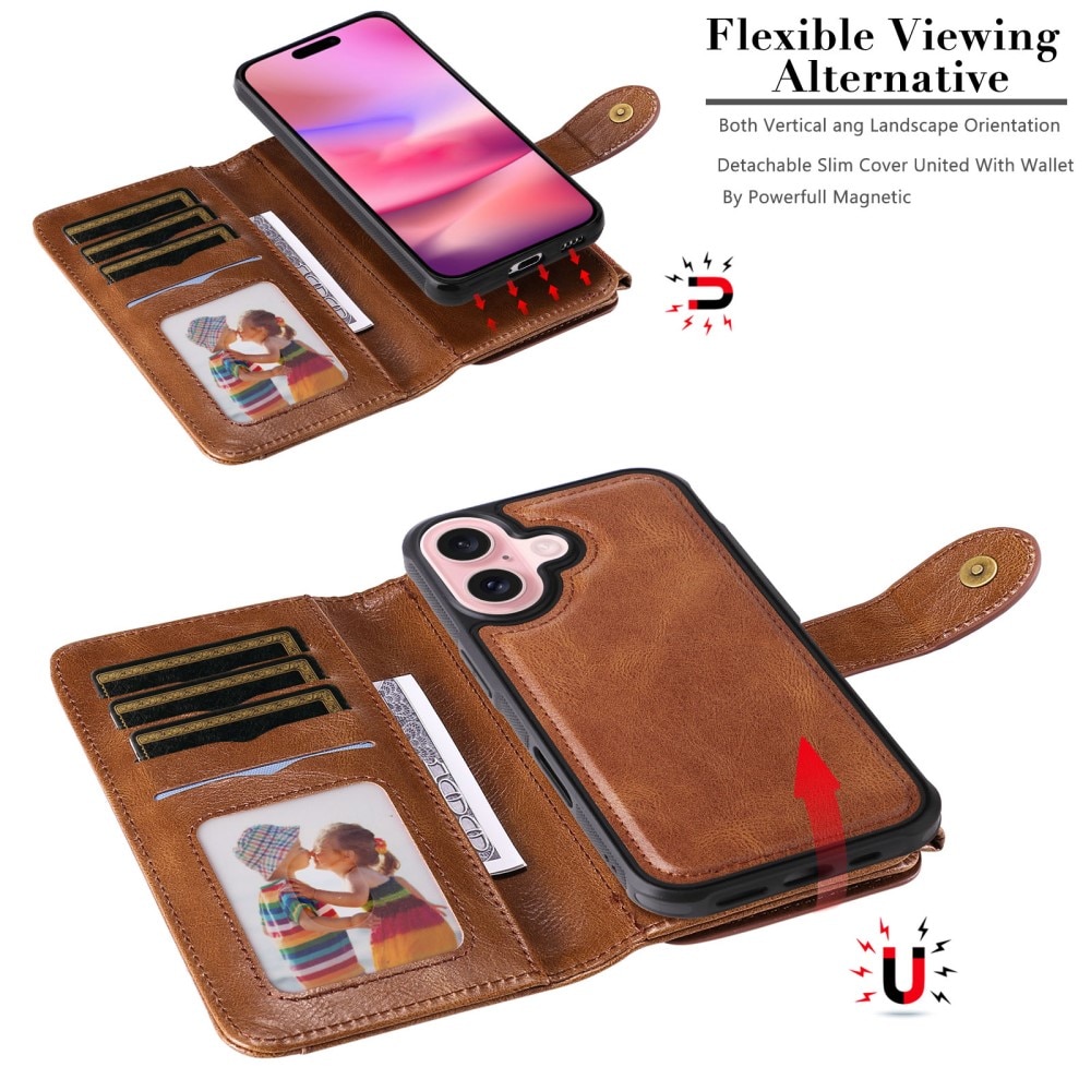 Magnet Leather Multi-Wallet iPhone 16 ruskea