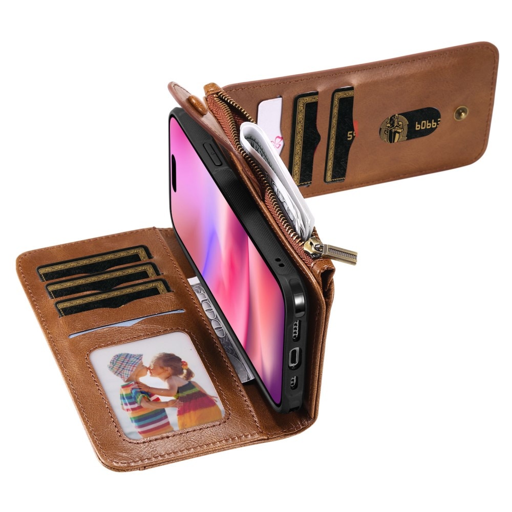 Magnet Leather Multi-Wallet iPhone 16 ruskea