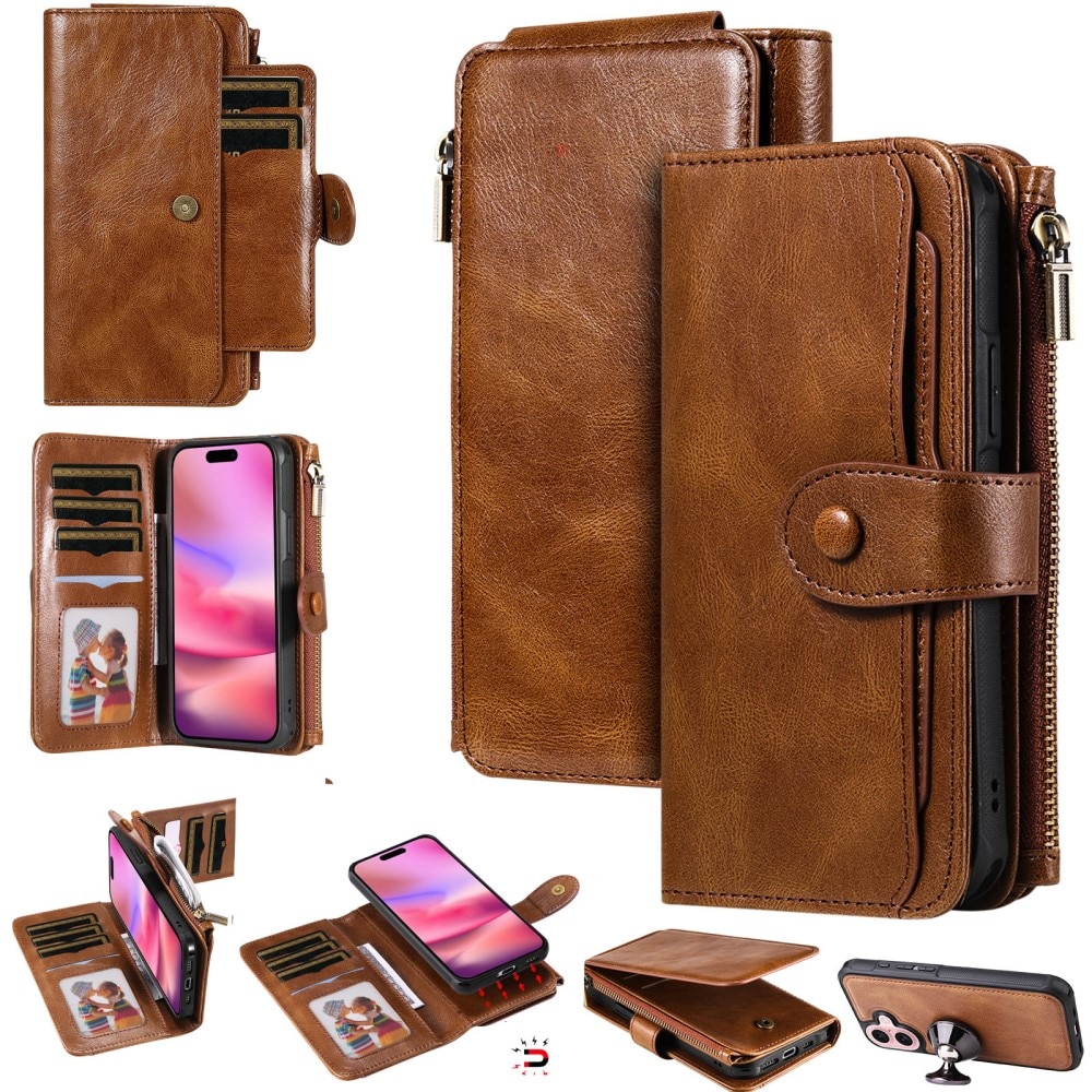 Magnet Leather Multi-Wallet iPhone 16 ruskea