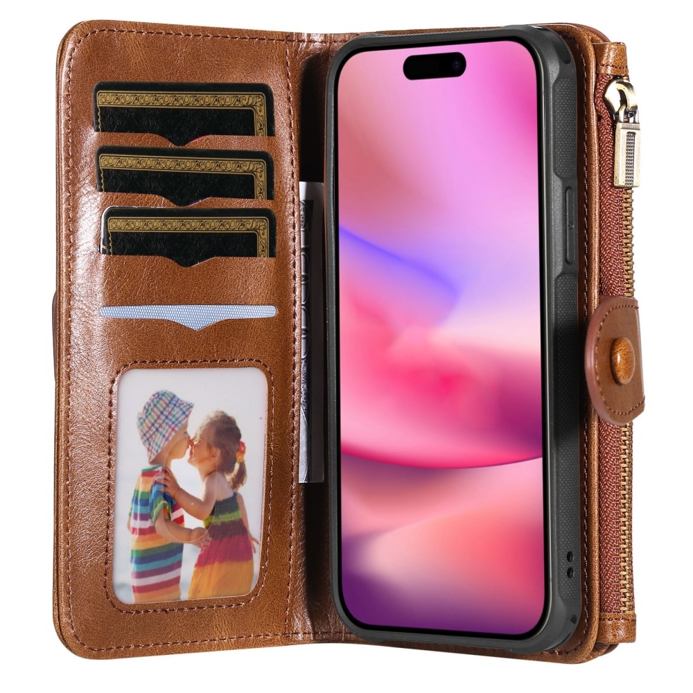 Magnet Leather Multi-Wallet iPhone 16 ruskea