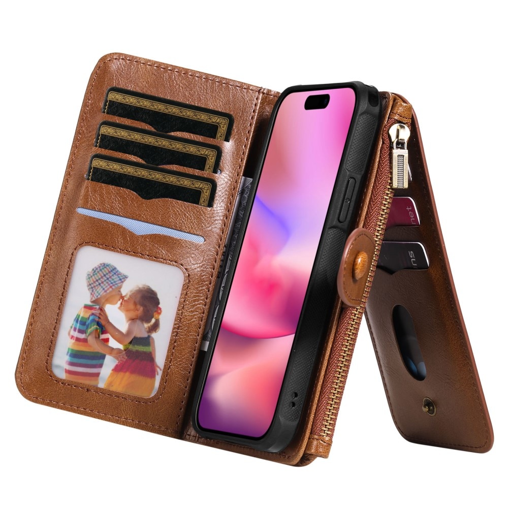 Magnet Leather Multi-Wallet iPhone 16 ruskea