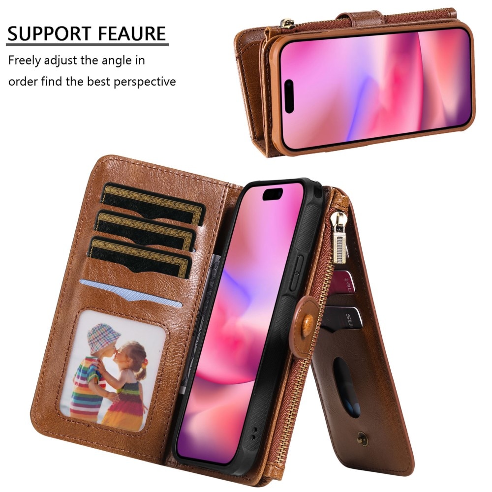 Magnet Leather Multi-Wallet iPhone 16 ruskea