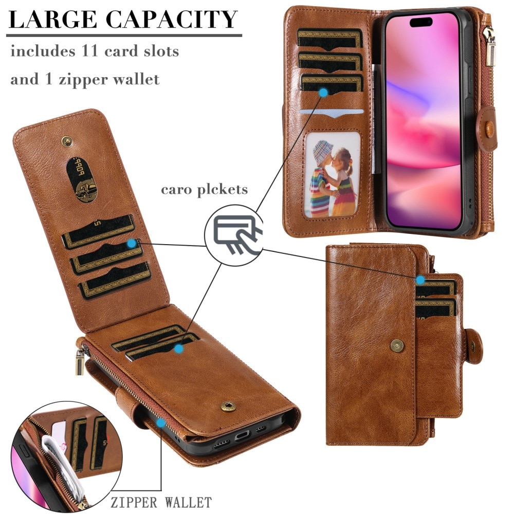 Magnet Leather Multi-Wallet iPhone 16 ruskea