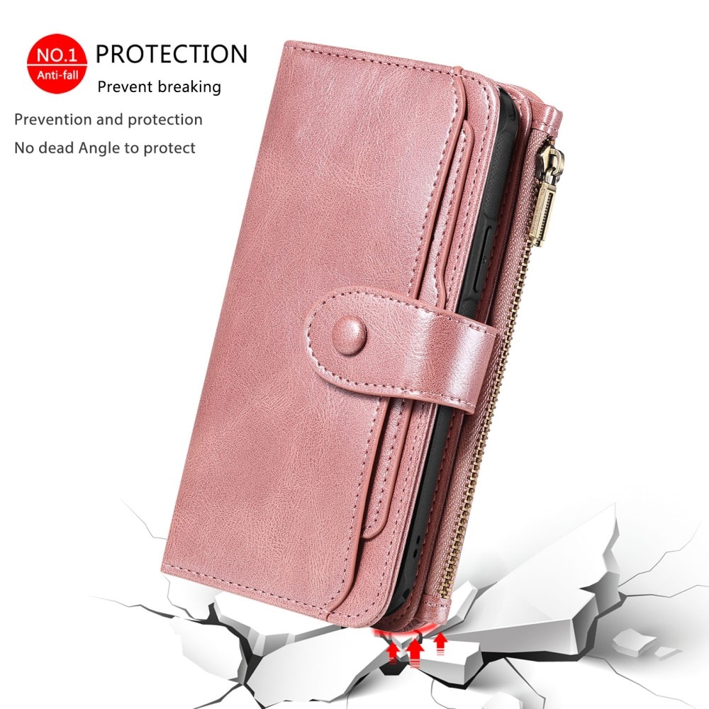 Magnet Leather Multi-Wallet iPhone 16 vaaleanpunainen