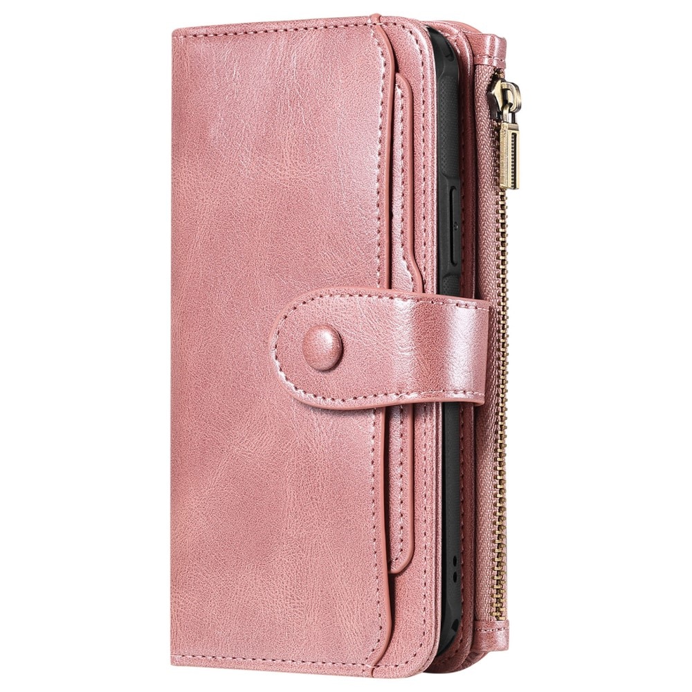 Magnet Leather Multi-Wallet iPhone 16 vaaleanpunainen