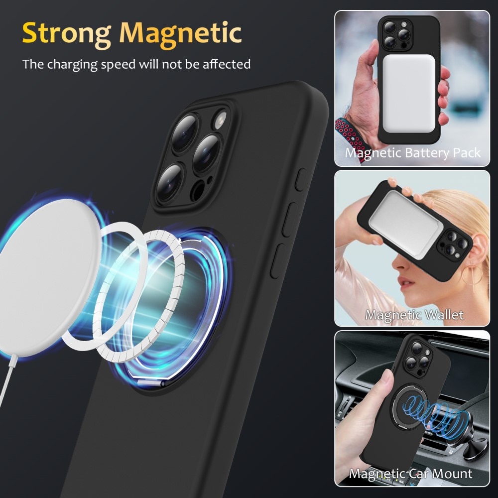 Silikonikuori Kickstand MagSafe iPhone 16 Pro Max musta