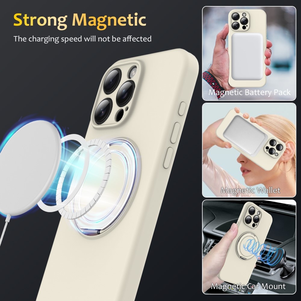 Silikonikuori Kickstand MagSafe iPhone 16 Pro Max beige