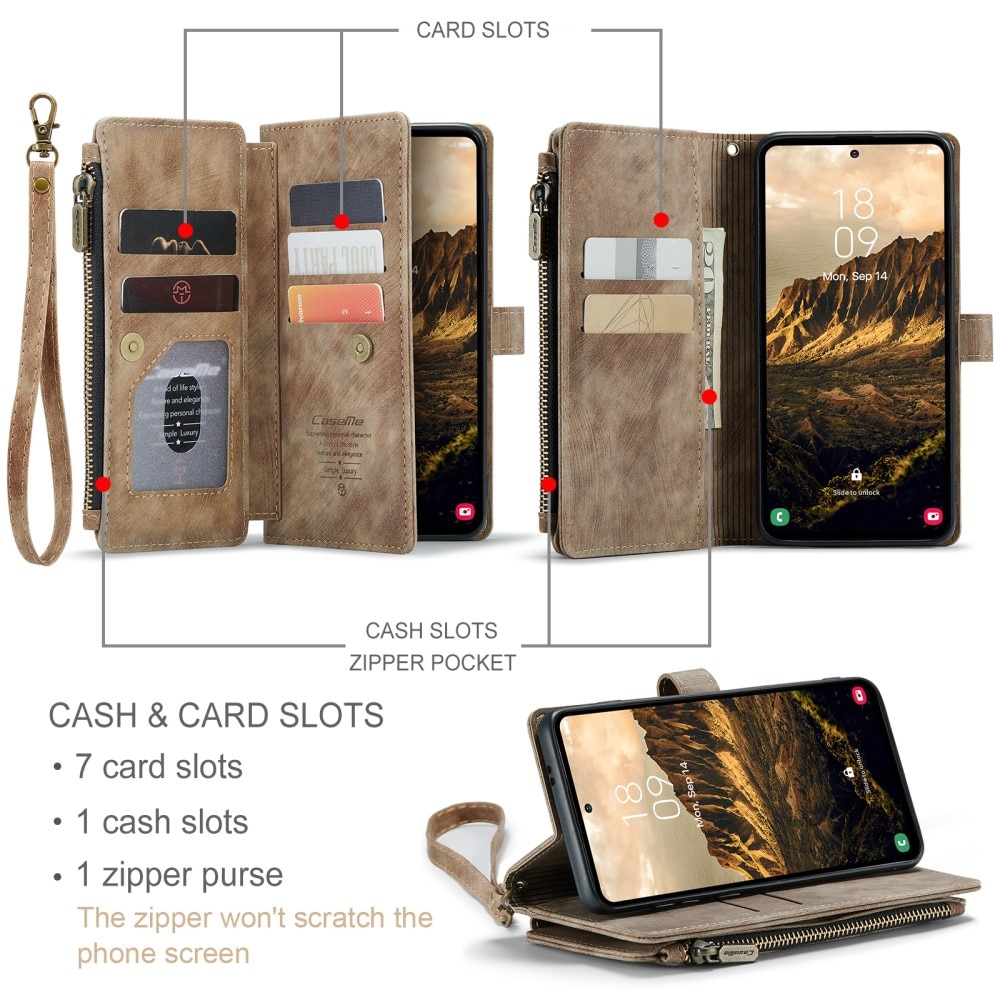 Zipper Wallet Samsung Galaxy S25 Ruskea