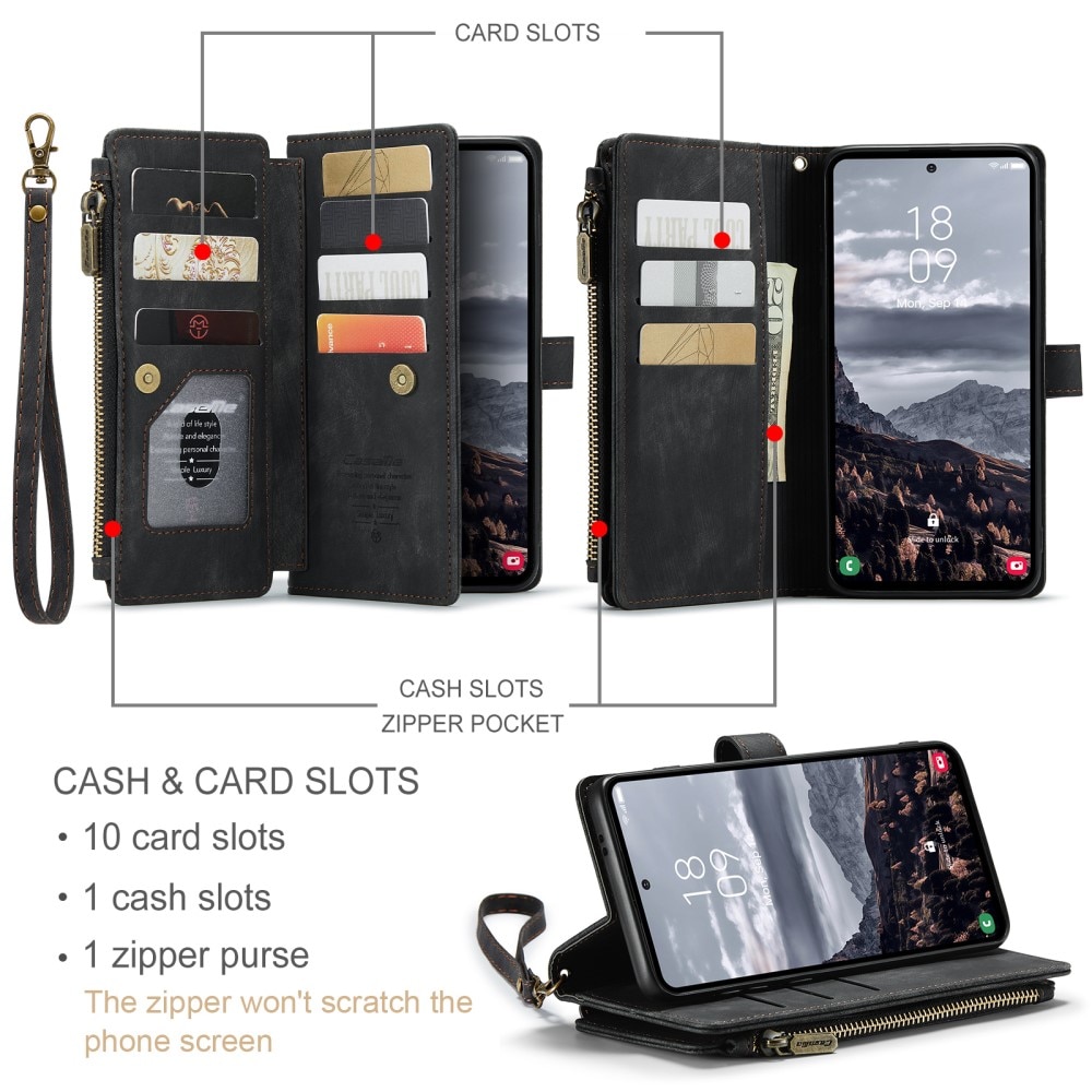 Zipper Wallet Samsung Galaxy S25 Plus Musta