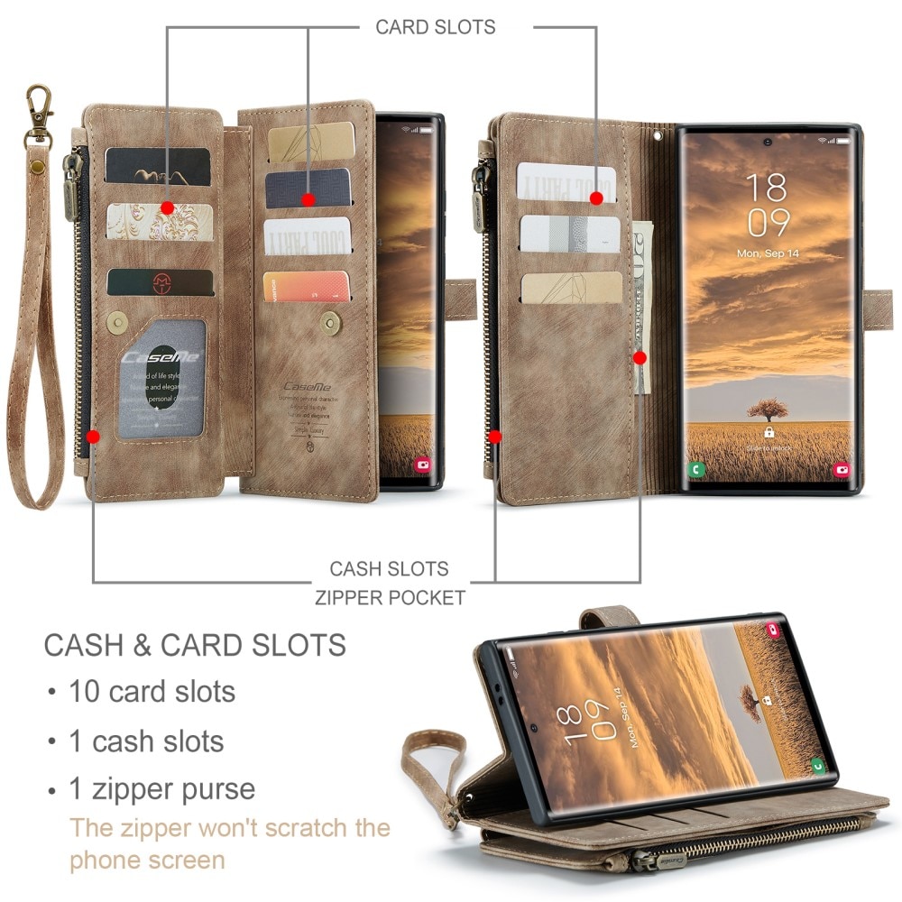 Zipper Wallet Samsung Galaxy S25 Ultra Ruskea