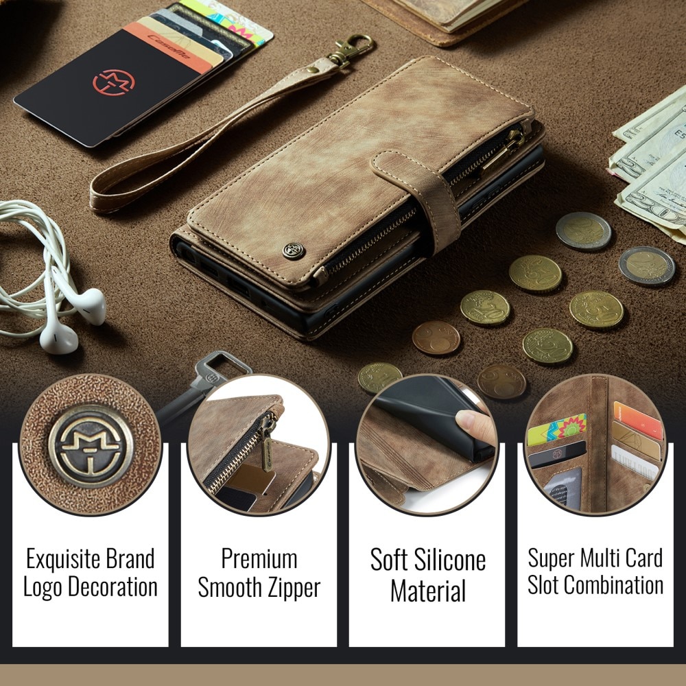 Zipper Wallet iPhone 16e Ruskea