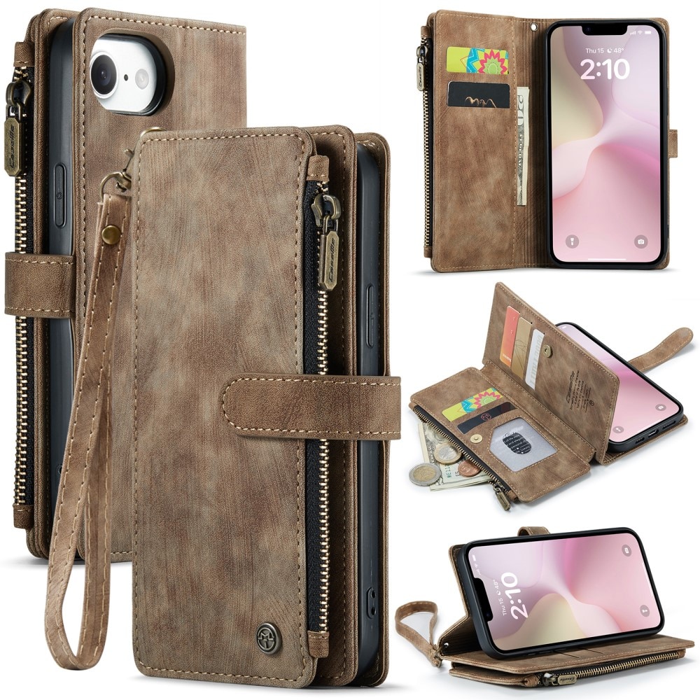 Zipper Wallet iPhone 16e Ruskea