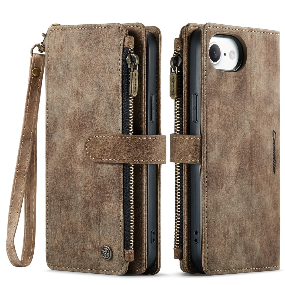 Zipper Wallet iPhone 16e Ruskea