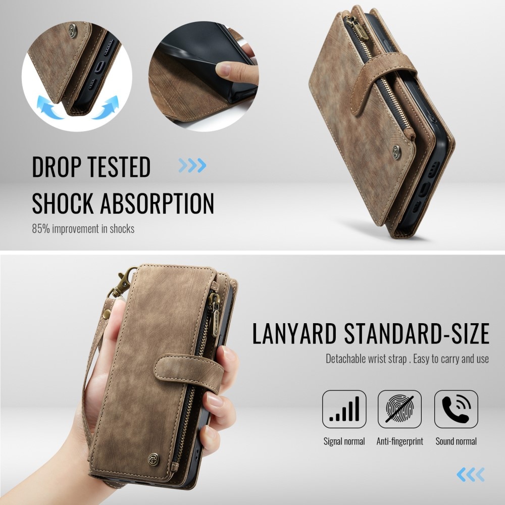 Zipper Wallet iPhone 16e Ruskea