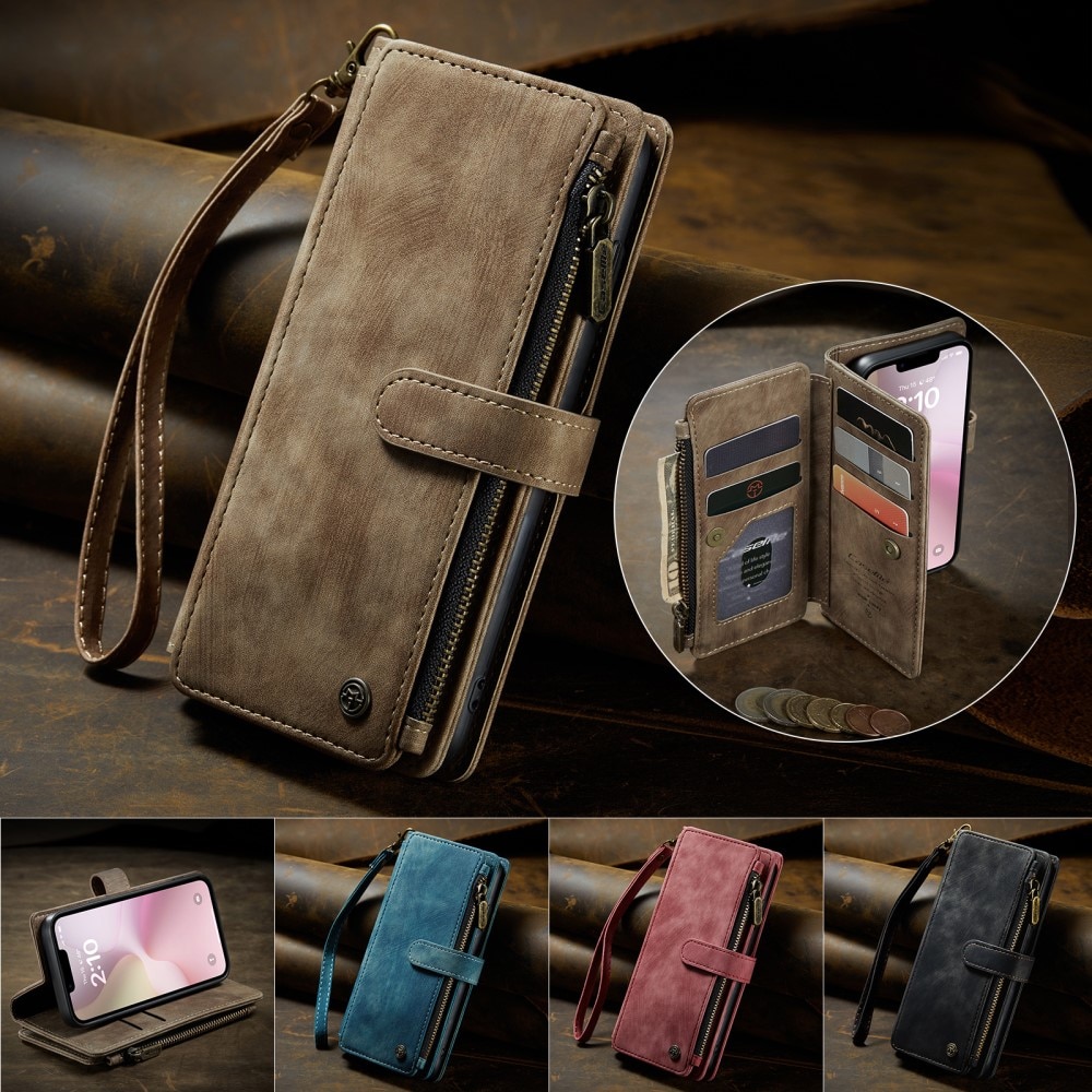 Zipper Wallet iPhone 16e Ruskea