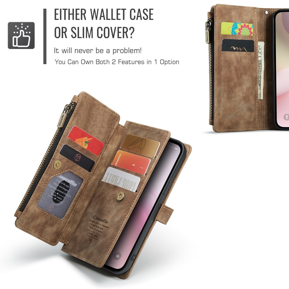 Zipper Wallet iPhone 16e Ruskea