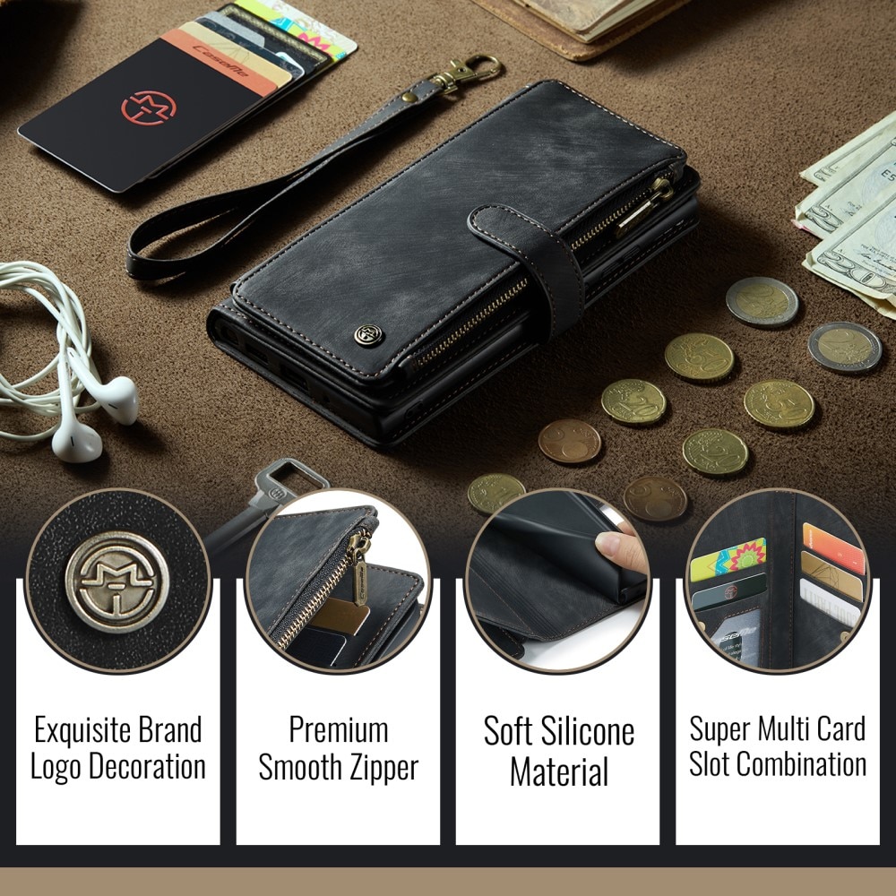 Zipper Wallet iPhone 16e Musta