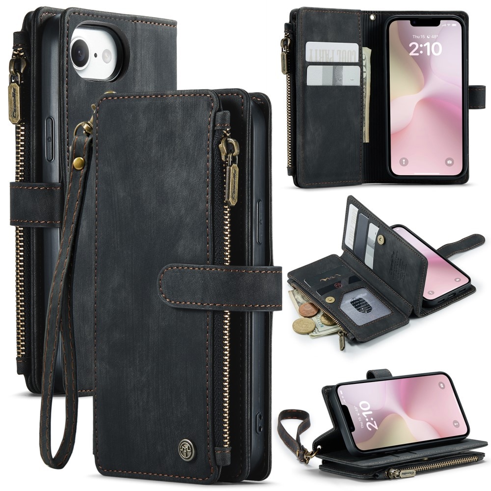 Zipper Wallet iPhone 16e Musta